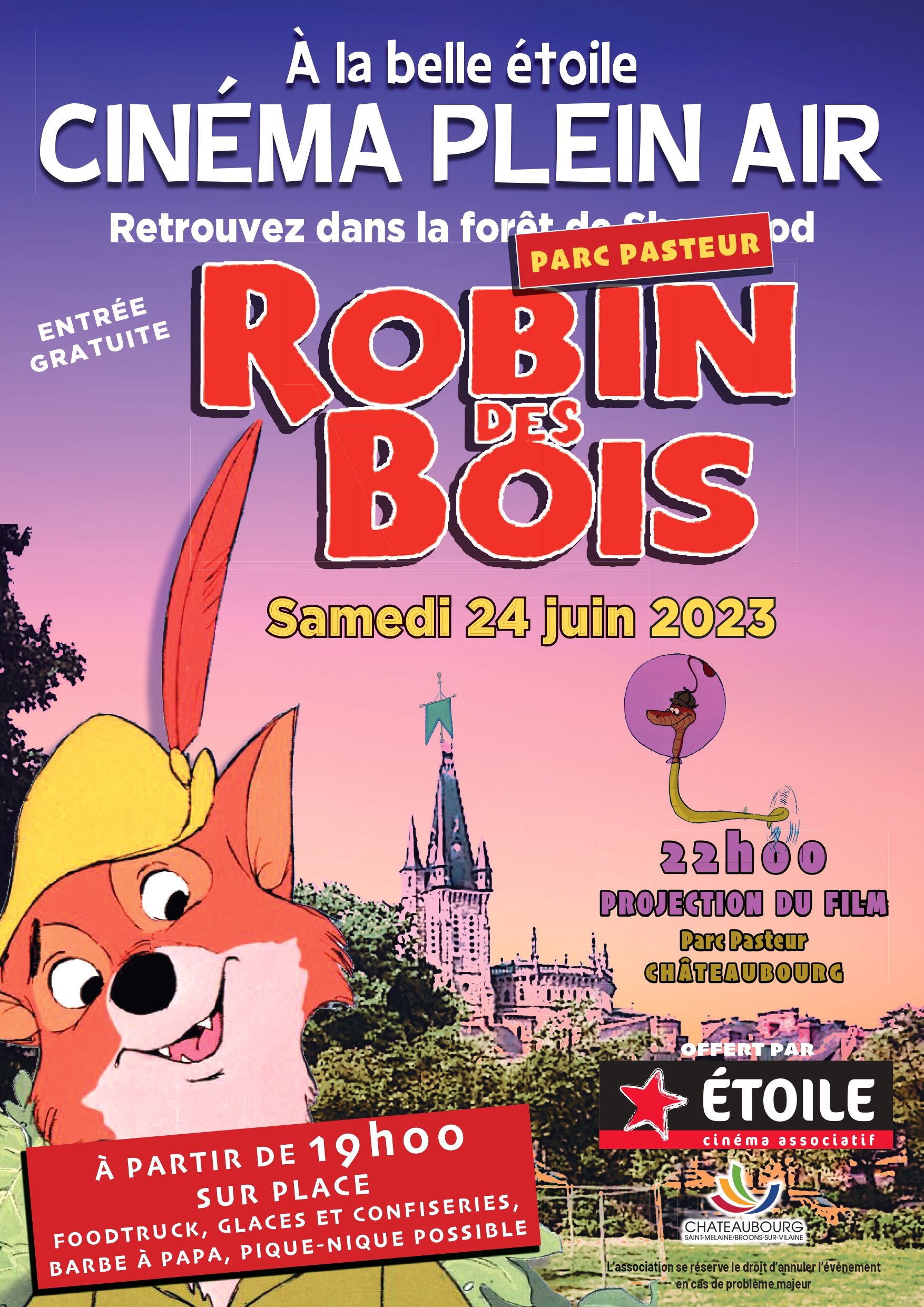 Le ciné-plein-air revient le samedi 24 juin avec Robin des Bois au Parc Pasteur